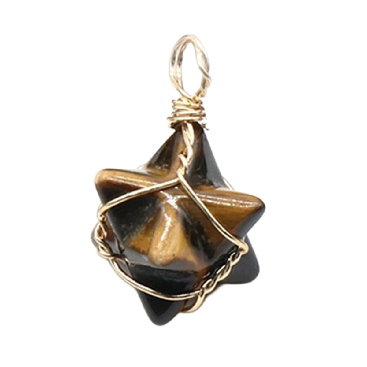 8PCS Tigers Eye Merkaba Star Pendants for Making Jewelry Necklace Stone Dangle Charms Healing Chakra Crystal
