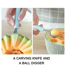 2 In1 Dual- Steel Carving Knife Ice Cream Baller Kitchen Stacks Watermelon Home Fruit Vegetable Spoon Tools Scoop R2b9 tanie tanio Lody miarki i stosy CN (pochodzenie) CE UE