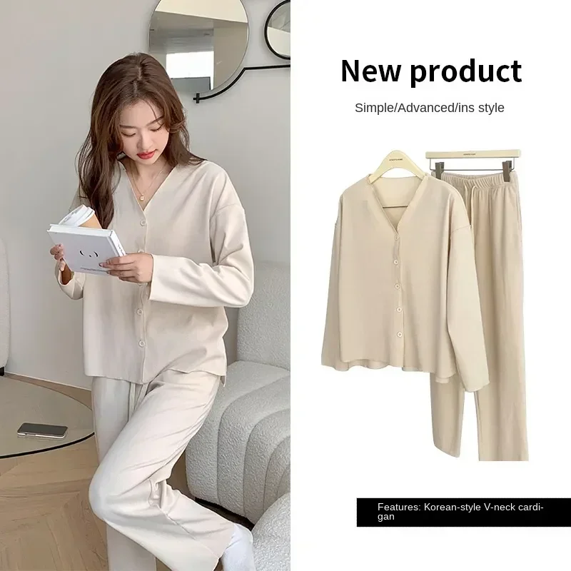 

Thicken Sleepwear Piece Sanding 2 Suit Cardigan Sets Loungewear Explosive Women's Long High Women Quality Sleeve Pajama Style