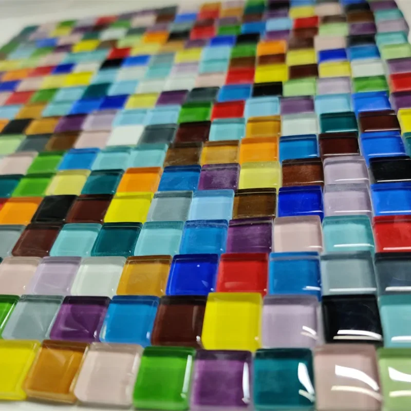 Description Picture 3 of item100pcs(100g/3.5oz) Square Glass Mosaic Tiles 1cm/0.39in 0.4cm/0.15in Thickness DIY Craft Tile Mosaic Making Materials
