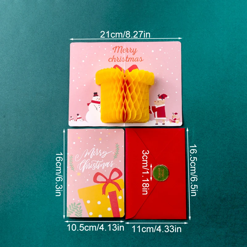 3D Honeycomb Paper Pop-Up Greeting Cards Envelope For Christmas Gifts Decor