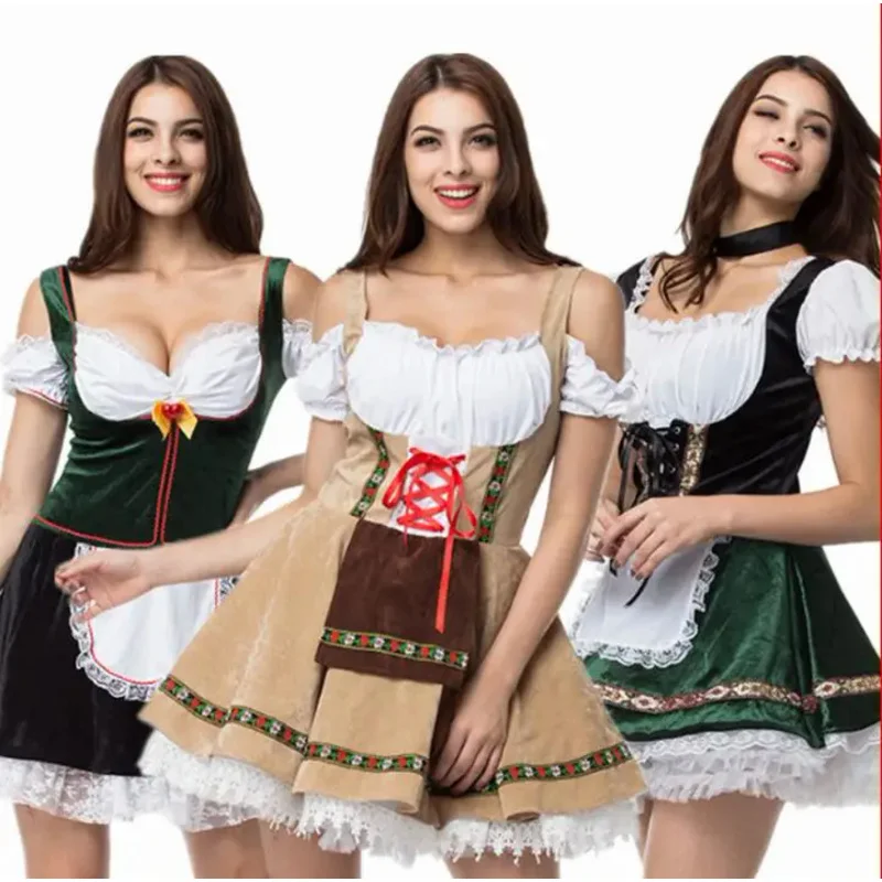 

2019 Sexy Oktoberfest Beer Girl Costume Maid Wench Germany Bavarian Short Sleeve Fancy Dress Dirndl For Adult Women Cosplay