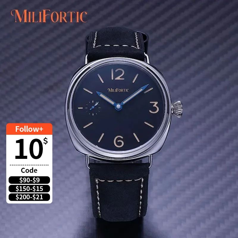 Milifortic E064 Manual Wind Mechanical Watches Luminous 44mm Sandwich Dial Homage Retro Wristwatches for Men
