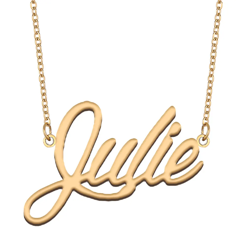 

Julie Name Necklace for Women Stainless Steel Jewelry Gold Plated Nameplate Pendant Femme Mother Friends Gift