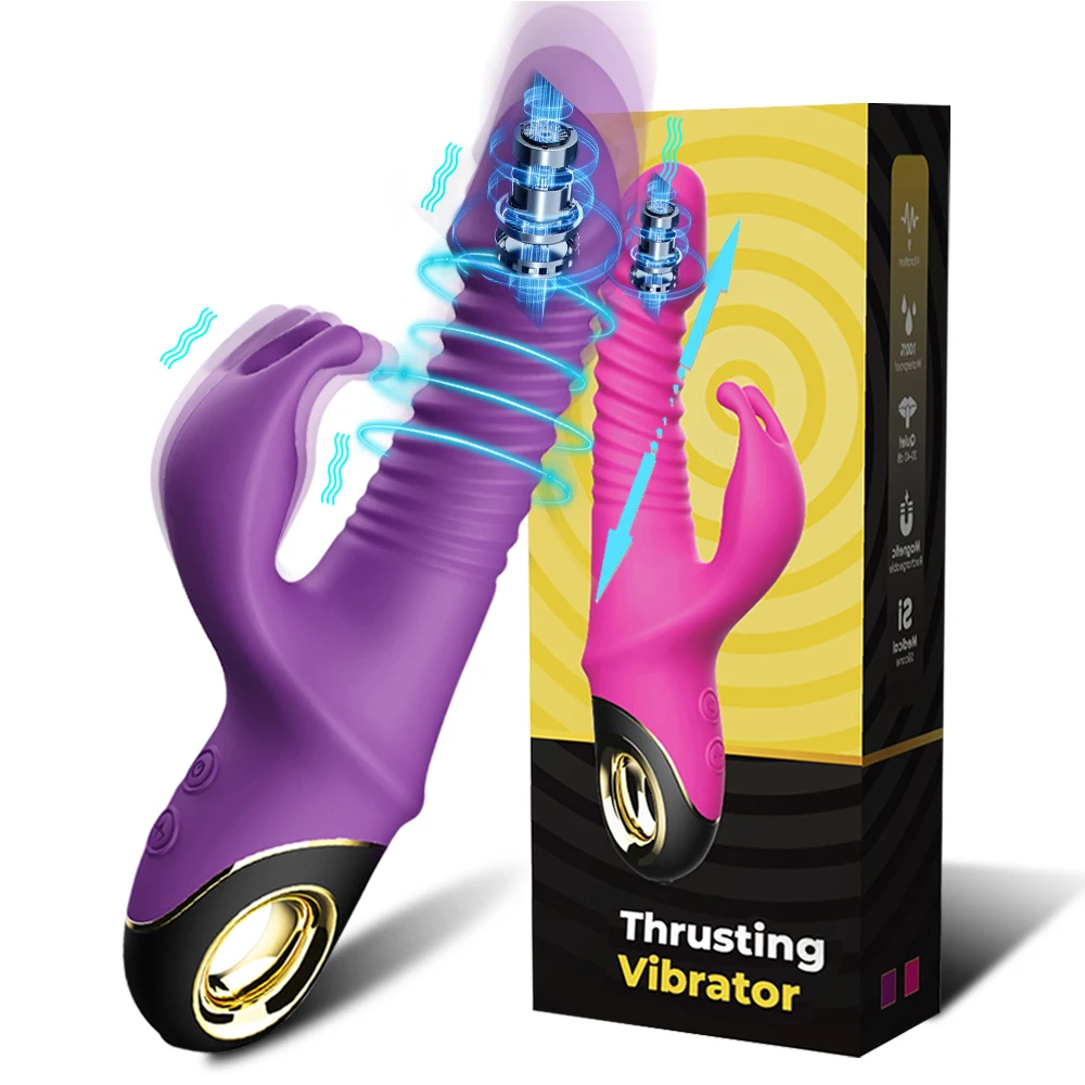 Vibratore del coniglio Spinta Dildo telescopico automatico G-Spot Stimolatore del clitoride Masturbatore femminile Giocattolo del sesso_voghion.com