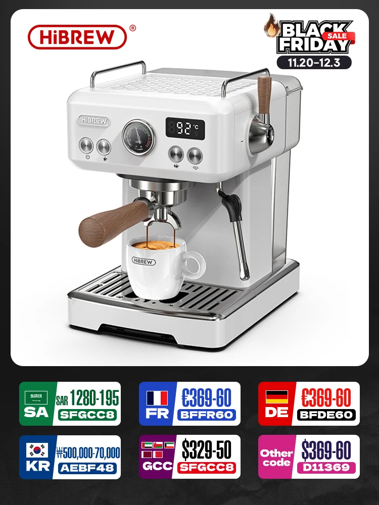 HiBREW H10plus Semi Automatic Espresso Coffee Machine DIY Function 20Bar Pressure Temperature Adjustable For Cappuccino & Latte