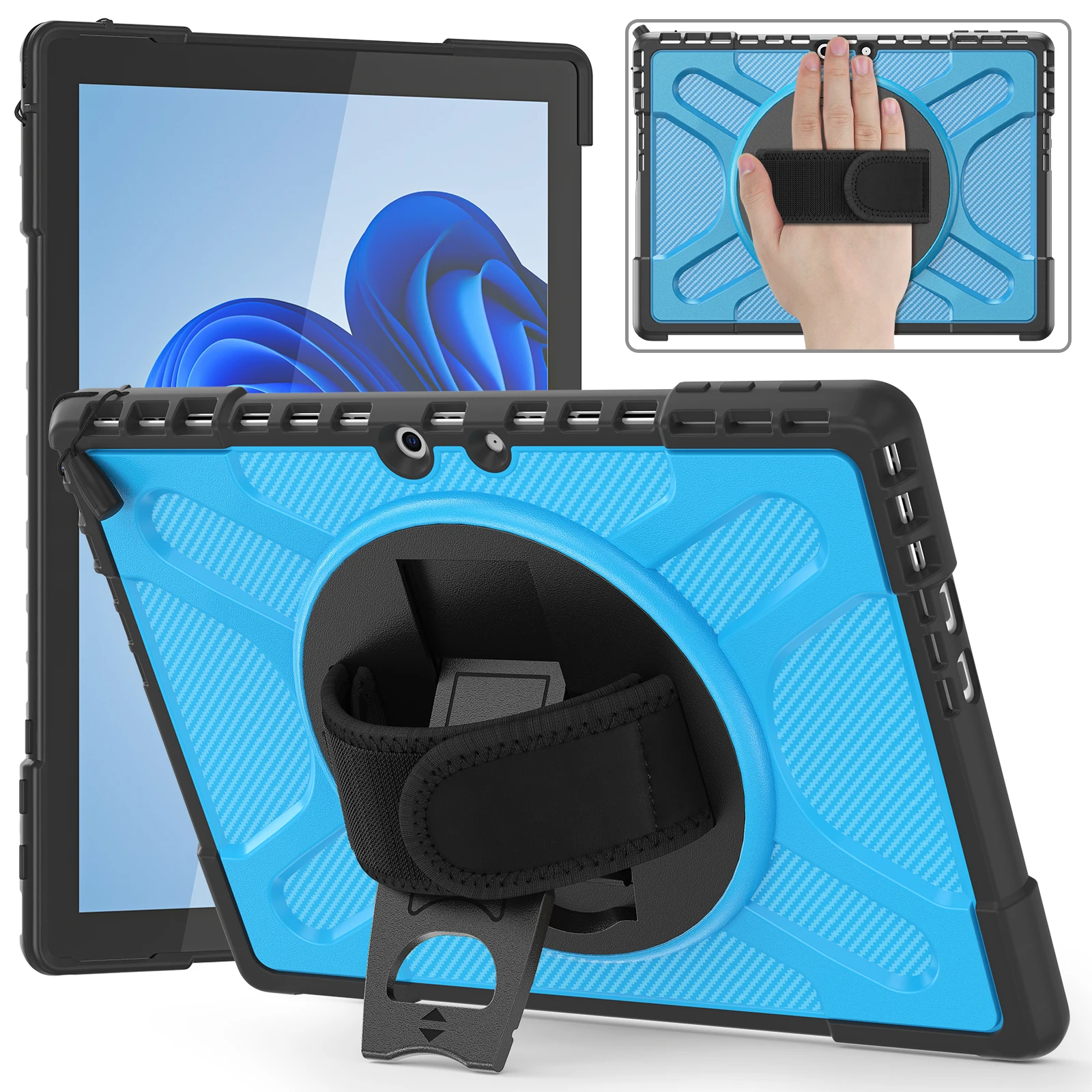 Rugged 3-Layer Shockproof Tablet Case with Hand Strap