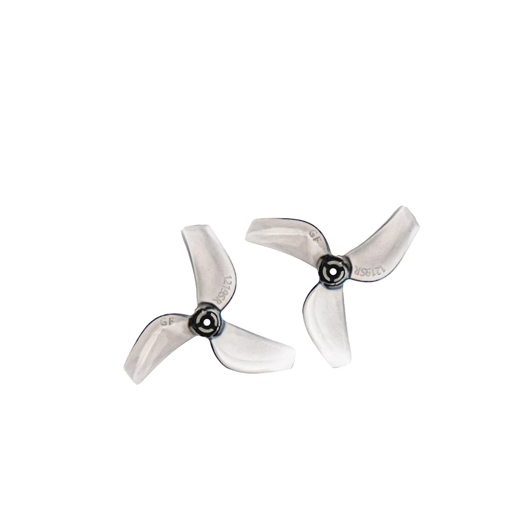 Hélice grise 1mm pour drone FPV micro, vue de dessus.