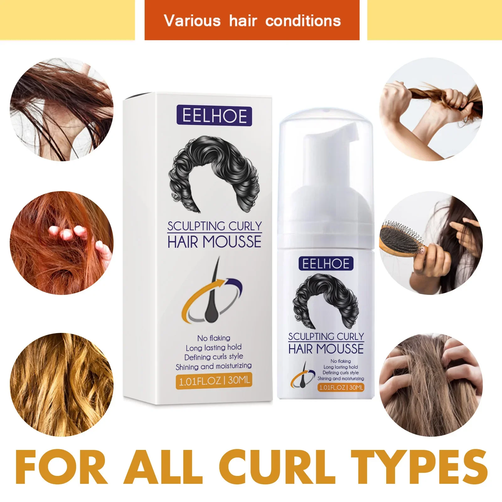 Styling Elastin Anti-Frizz Curly Hair Cream Long-Lasting Natural Definition & Bounce Moisturizing Shaping Perm Care Styling Full