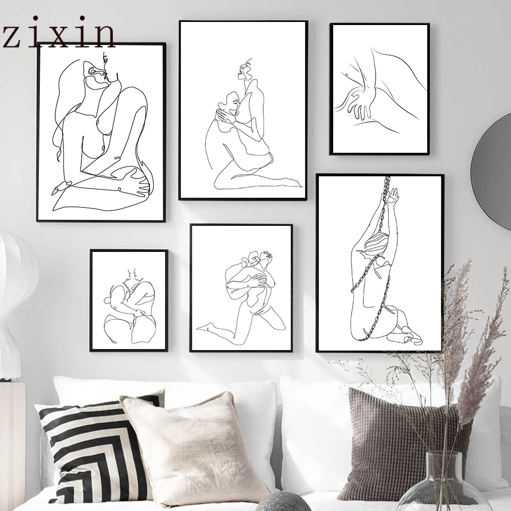 

Minimalist Art Print Woman Sexy Nude Poster Abstract Canvas PaintingCouple Line Nordic Wall Picture For Living Room Home Decor