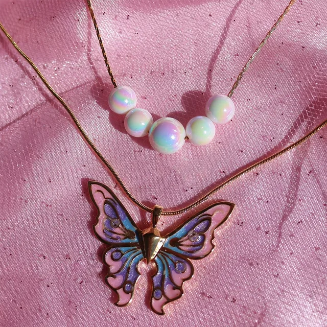 Disney Barbie Fairytopia Mermaidia Enamel Butterfly Pendant Necklace For  Women Thai Pop Imitation Pearl Multilayer Jewelry - AliExpress