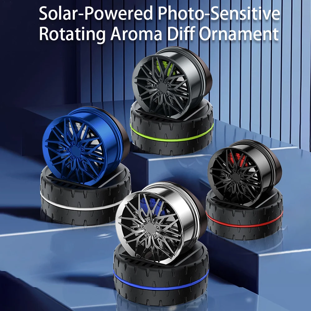 Racing Wheel Hub Solar-Powered Car Interior Aroma Decor Wood Wafer Diff Without Essential Oils Solar Energy Decoration