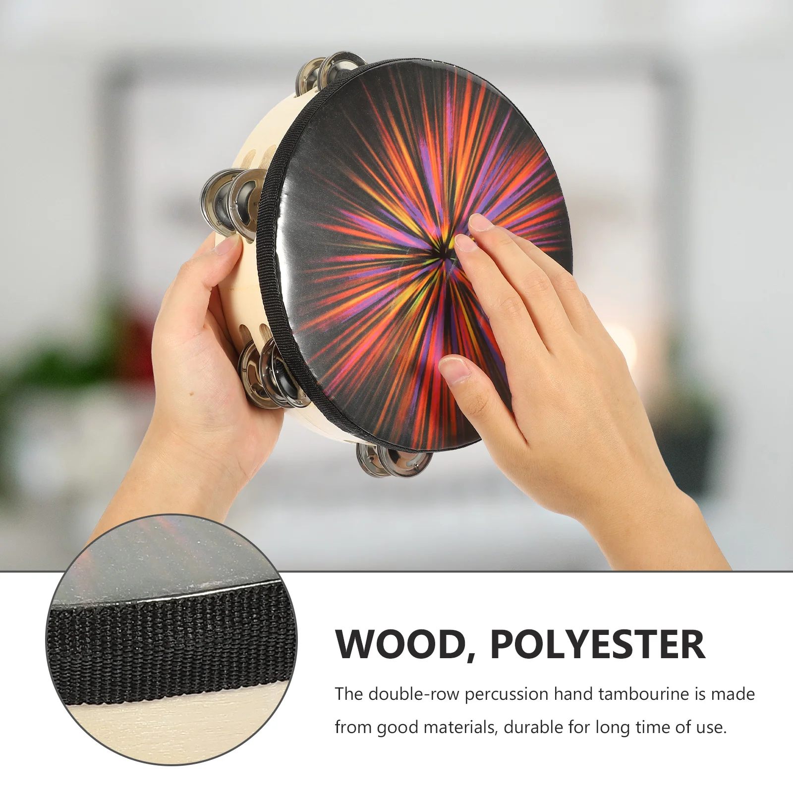 2 Pcs Bright Colorful Drum Durable Wooden Tambourine Kids Percussion Hand Instrument Toys Stage Musical Instruments