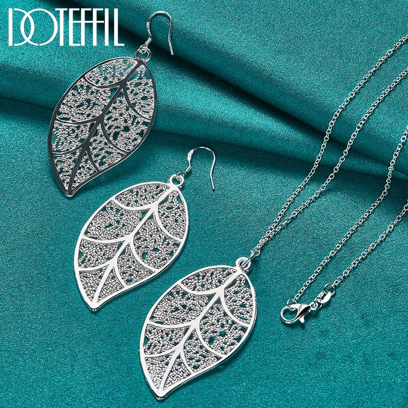 DOTEFFIL2pcs925SterlingSilverLeavesPendantNecklaceEarringSet