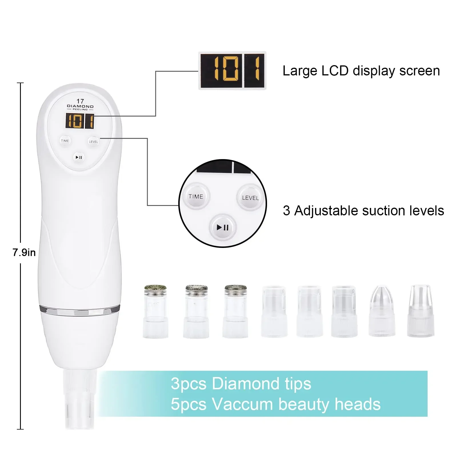 Diamond Microdermabrasion Machine Blackhead Remover Vacuum Facial Pore Cleaner Electric USB with 8 Probes Skincare Tool Home Use 4