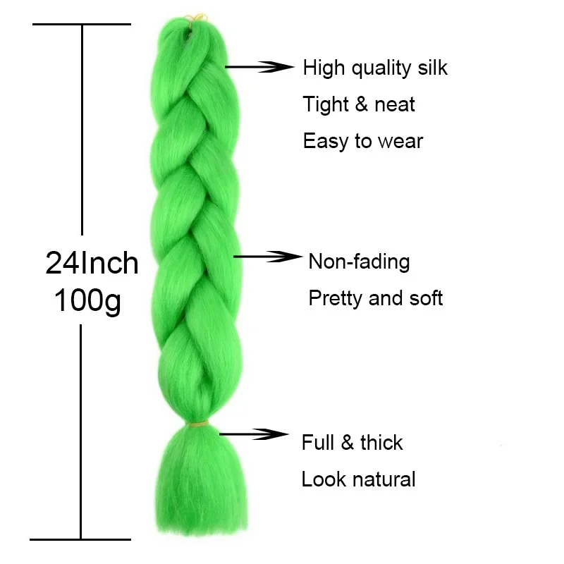 24 Inch Synthetic Jumbo Braids Kanekalon Braiding Hair Colorful Twist Hair Braiding Afro Braiding Hair Extensions for Children