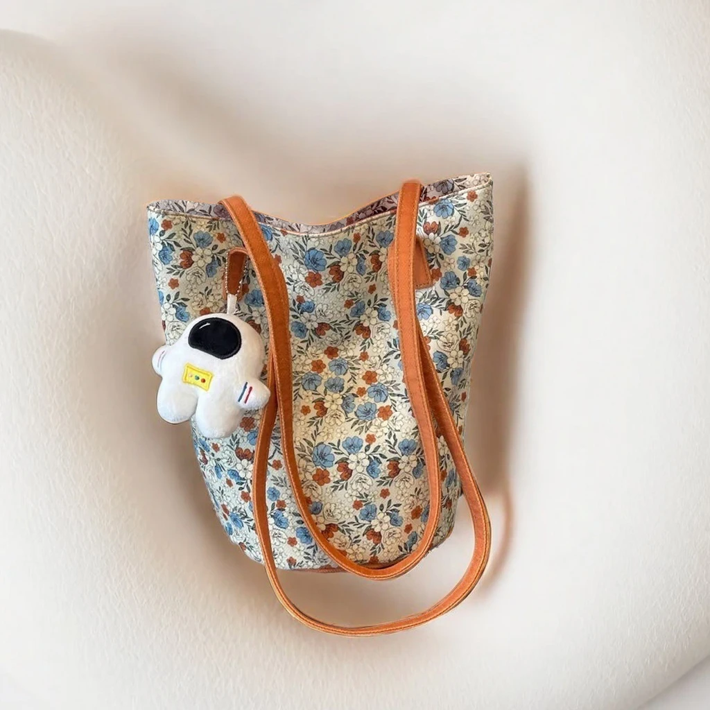 Floral City Jogging Bags Women's Shoulder Bag Canvas Large Capacity Tote Bag Lazy Wind Fallow Shopping School Hiking Mammy Pack