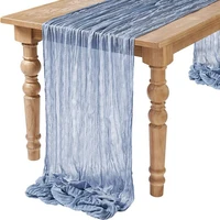 Semi-Sheer Table Runner Blue Cheesecloth Gauze Tablecloth Setting Wedding Dining Party Christmas Banquets Baby Shower Decoration 2