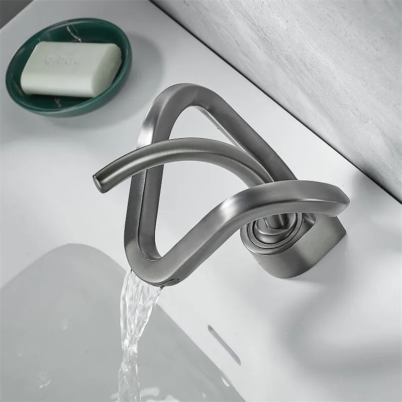 Tuqiu Gold Bathroom Faucet Black Basin Faucet Brass Creative Gray Bathrooom Sink Mixer Tap Hot & Cold Waterfall Basin Faucet
