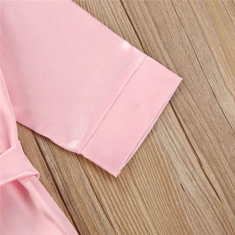 1-5years Infant Girl Solid Color Pajamas Silk Satin Gown Sleepwear Plain Kimono Robes Toddler Kids Girls Nightwear