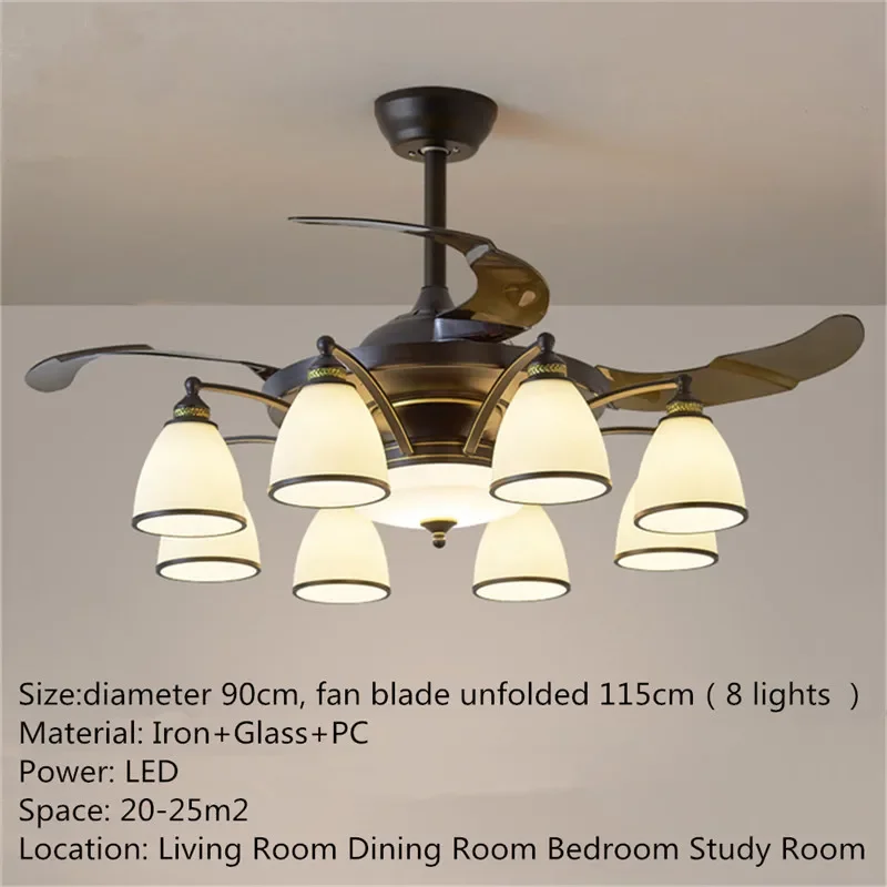 TINNY Modern Stealth Fan Light Luxury Living Room Restaurant Bedroom Ceiling Fan Light Remote LED Electric