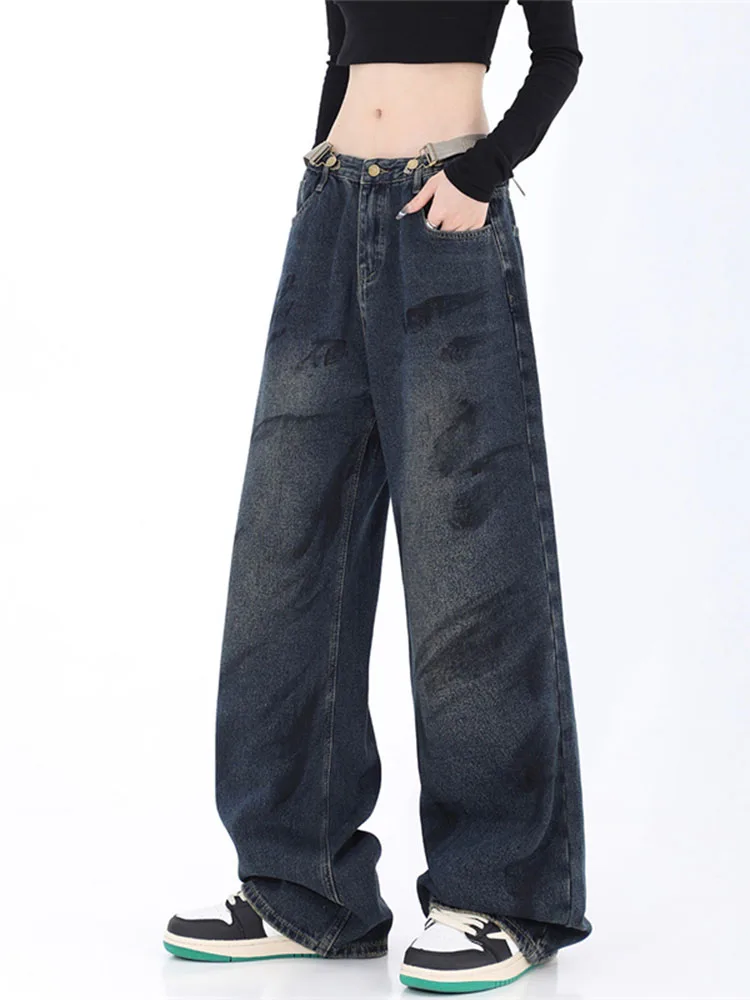 

Harajuku High Waisted Print Jeans For Women Wide Leg Pants Casual Loose New Fall Winter Fashion Boyfriend Chic Jeans Streetwear