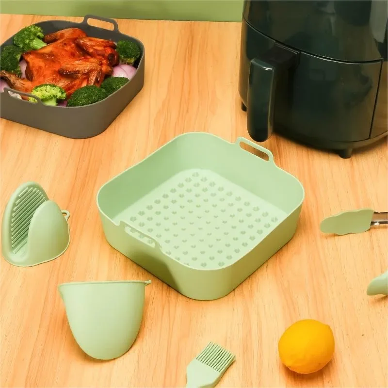 1PC Square Air Fryer Silicone Baking Tray Two Ears Silicone Lining Non-stick Oil High Temperature Baking Mat Easy To Clean air fryer accessories air fryer baking tray air fryer silicone tray