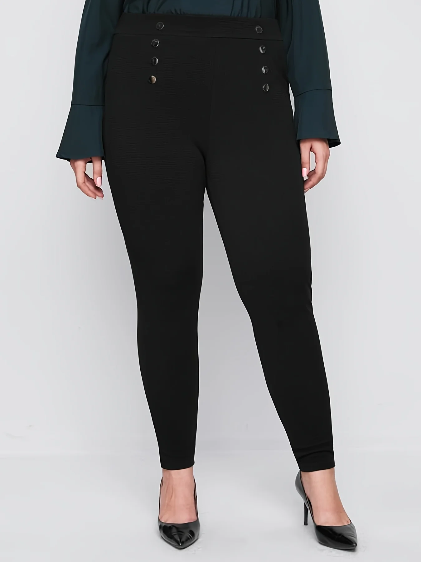 Description Picture 4 of itemSummer new plus-size commuter style women's fashion fake button design temperament show hip slim-fit nine-point pants