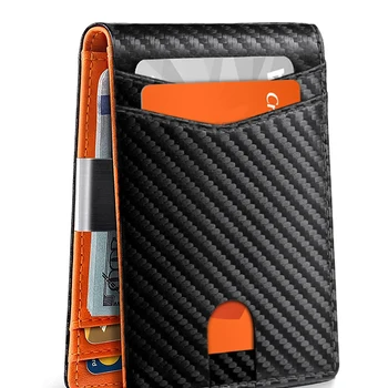 미니멀리스트 남성용 RFID 차단 다기능 초박형 12 카드 지갑, 전면 포켓, 이중 접이식 단색 휴대용 카드홀더 상품 이미지