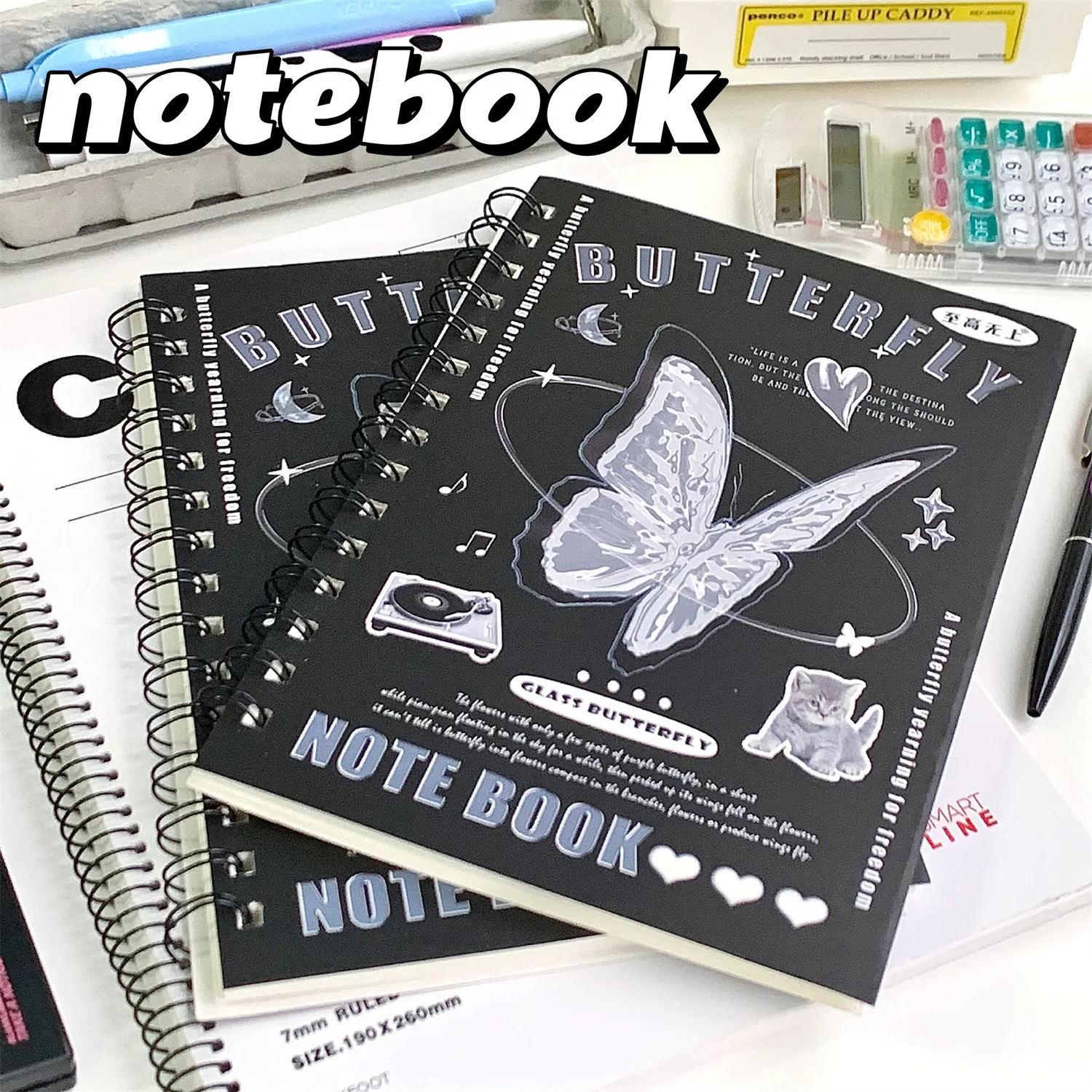 50sheet Ins Notebook Creative Butterfly Love Heart Horizontal Line Korean Style Coil A5 Notebook Planner Student School Supplies 100 sheets colorful sticky notes self sticky post notes heart arrow creative notepads planner sticker for office school supplies