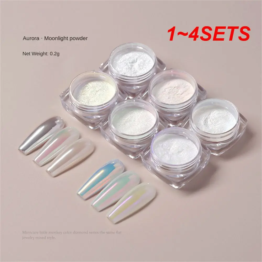 1 ~ 4Set Di Farina A Specchio Senza Polvere Volante Polvere Scintillante Aurora Polvere Nail Art Specchio In Polvere Colore Pieno E Di Lunga Durata