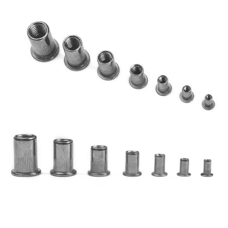 100pcs M3-M8 Aluminum Multi Flat Head Metric Thread Blind Rivet Nut Insert Rivnut Nutsert Screw Nut Gun Tool Kit With Box