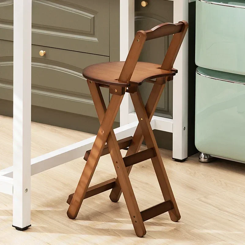 Bamboo Foldable Bar Chair Sturdy Portable Space Saving High Counter Stool with Backrest Dining Coffee Shop Nordic Furniture