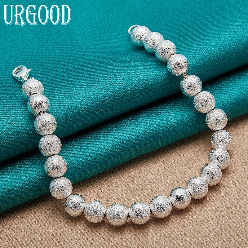 925 Sterling Silver 8mm Matte Bead Ball Chain Bracelet For Women Men Party Engagement Wedding Fashion Jewelry