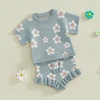 2024-11-29 Lioraitiin Spring Newborn Infant Toddler Baby Girl Clothes Set Short Sleeve Floral Print Knit Tops+Shorts 2Pcs Outfit 3