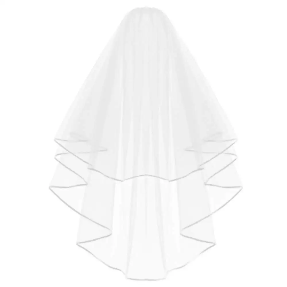 

White Double Ribbon Edge Center Cascade Bridal Wedding Veil with Comb