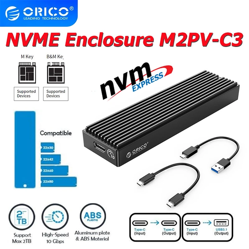 ORICO M2 SSD Case NVMe USB Type C Gen2 10Gbps PCIe SSD Case M2 SATA NGFF 5Gbps M.2 NVME Enclosure Disk Box M.2 SSD Case M2PV 2.5 hdd external case