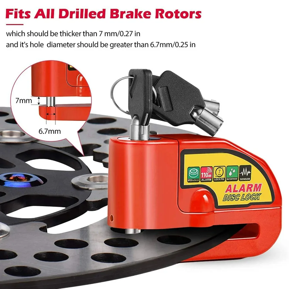 Disc Brake Motorcycle Alarm Lock Anti-Theft Heavy Duty Safety Cable 2 Keys Waterproof