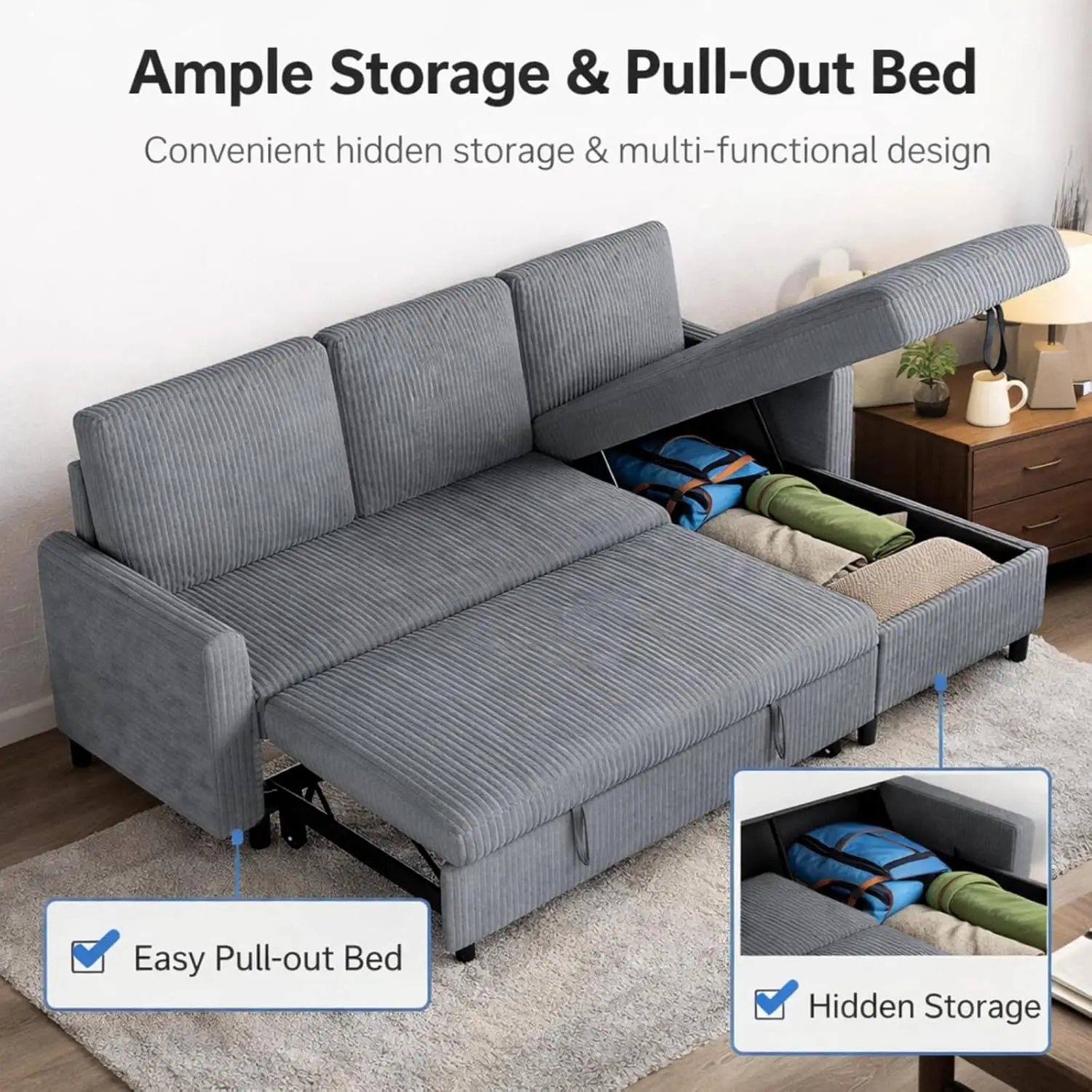 L-Shaped Corduroy Sofa Bed - image 6