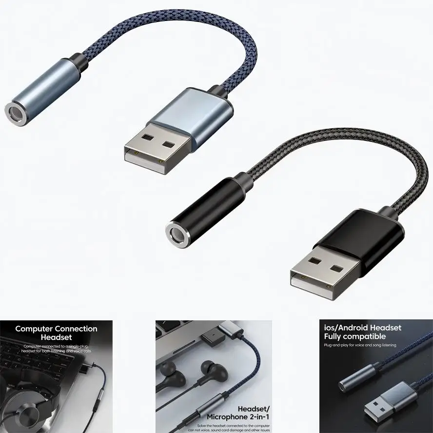 USB-3.5mm 잭 오디오 어댑터 USB-A-3.5mm TRRS USB-오디오 잭 어댑터 헤드셋 외부 스테레오 사운드 카드 ...