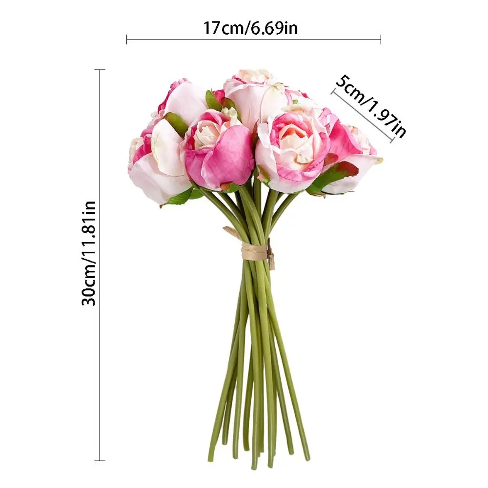 12 Head Artificial Flower Bouquet Handmade Romantic Simulated Rose Bouquet Lifelike Colorful Fake Flowers Wedding Decoration