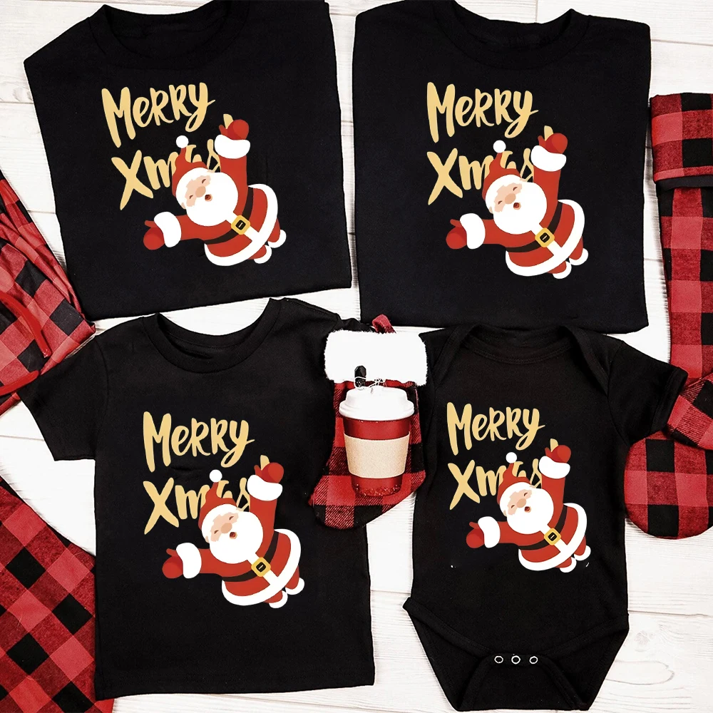 Merry Xmas Matching Family Christmas Shirts Family Christmas Shirts Xmas Tees Father Mother Kids T-shirt Baby Romper 2