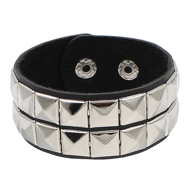 PU leather bracelet 3 row cuspidal spikes rivet chains for women men friends jewelry
