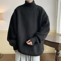 Autumn Winter Loose Casual Turtleneck Sweater Men Fashion Knitted Pullovers Men Solid Color Warm Harajuku Knitting Sweaters Man 2