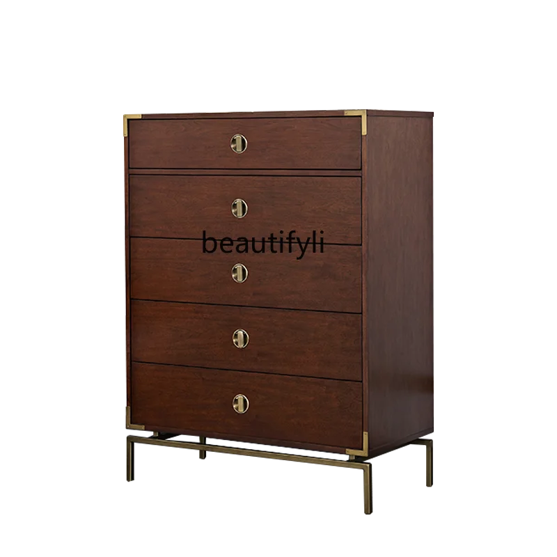 

Solid Wood Light Luxury Chest of Drawers Bedroom Locker Simple Iron Entrance Cabinet Living Room Partition Curio Cabinet