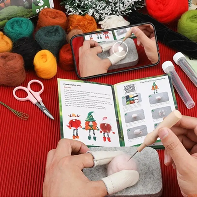 6XDD Needle Felting Kits Gnomes Felting Needle Set with Felt Tool Handmade Starter Kits for Woman Girls