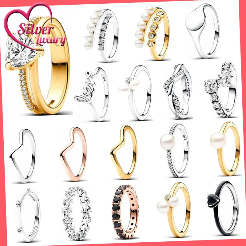 

New 925 Sterling Silver Double Band Heart Polished Wave ME Black Chakra Red Heart Pearl Elegance Ring For Women Jewelry