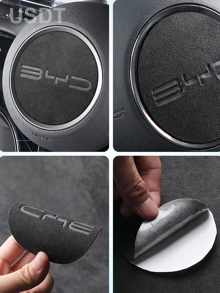 BYD Seal Atto 4 EV 자동차 스티어링 휠 전면 엠블럼 배지 로고 스웨이드 스티커