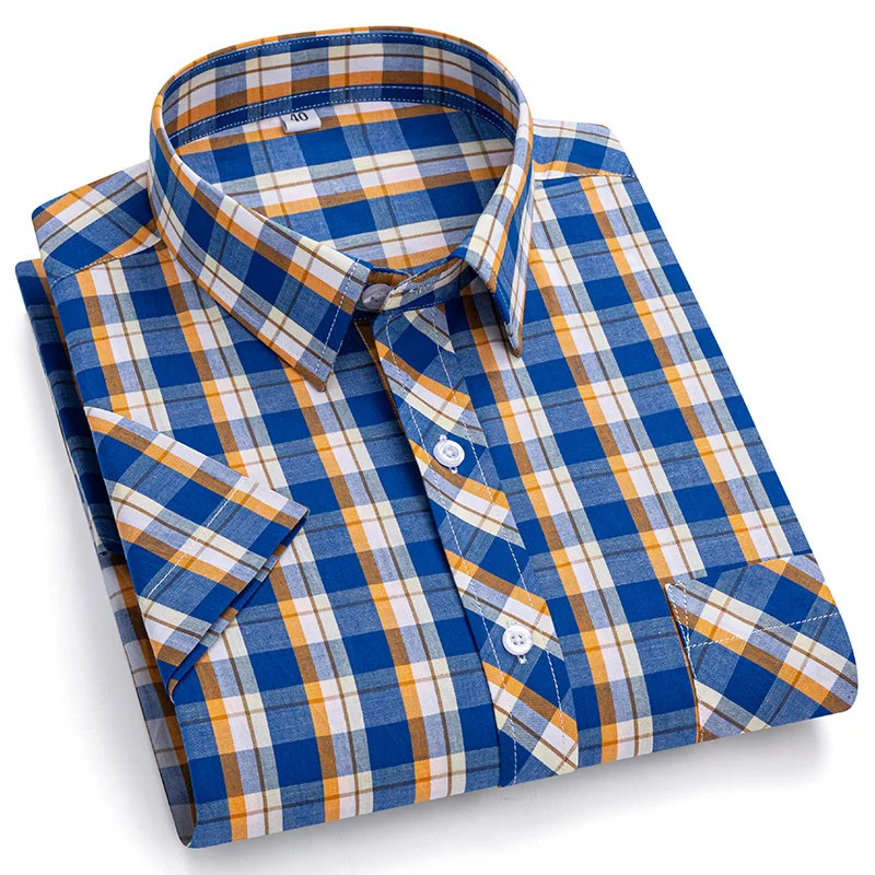 Cotton Shirt Men Summer Short Sleeve Plaid 8XL 7XL