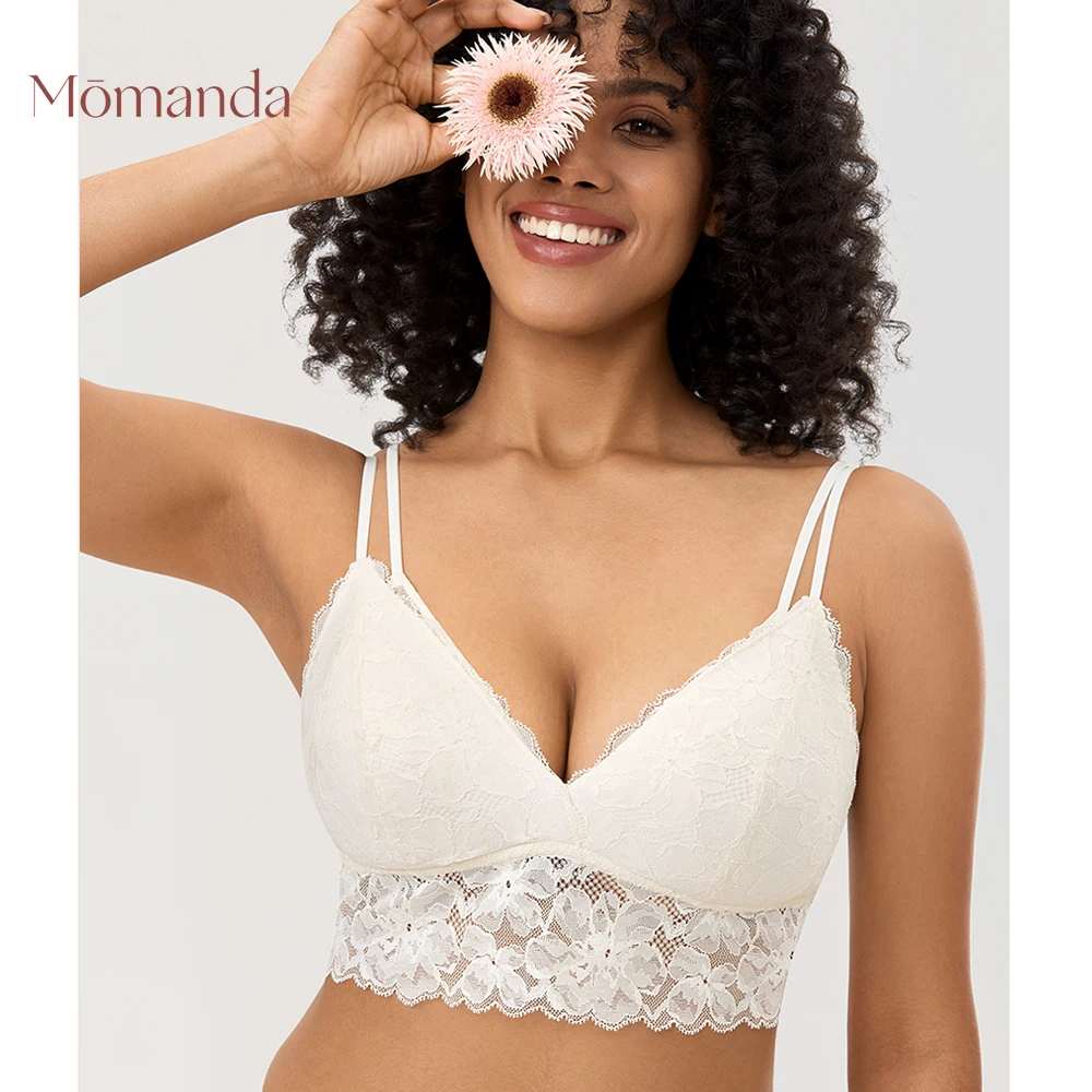 MOMANDA Lace Double Strap  For Pregnant Women Wirefree Maternity Nursing Bra Breastfeeding Lightly Padded Lingerie Bralette women lingerie triangle cup underwear sexy crop top solid color silk camis bralette beauty back lace tube top strap padded bra